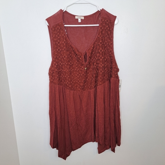 Halo Tops - NEW Halo Burnt Orange Lace Boho Festival Sleeveless Asymmetrical Shirt Size 2X